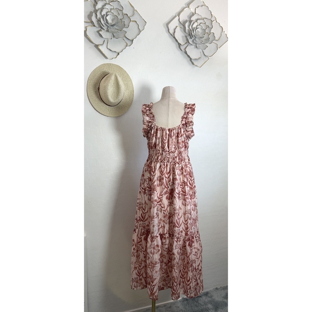 MELLODAY garden floral maxi sun pink red dress L regency cottage core boho chic - Picture 6 of 16